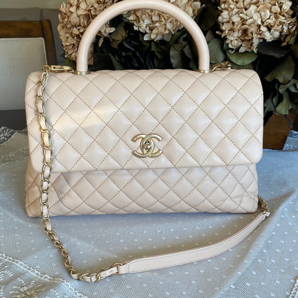 Chanel Medium Coco Quilted Caviar Leather Top Handle Shoulder Bag